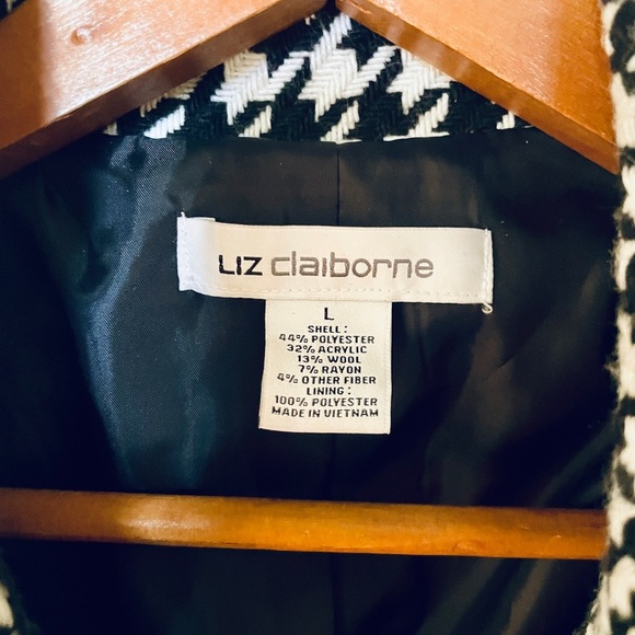 Liz Claiborne wool blend houndstooth button pea coat SZ L white black - Picture 4 of 8